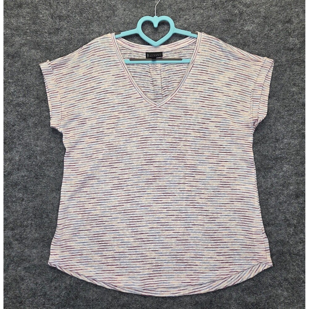 Bobeau Shirt Womens Large Multicolor Stripe V Neck Short Sleeve Lightweight Knit